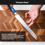 Misen Serrated Bread Knife – High-Carbon Japanese AUS8 Steel – Effortless Slicing of Bread, Pastries, and Fruits – Razor-Sharp Edge and Durable Blade with Ergonomic Handle - 8", Red