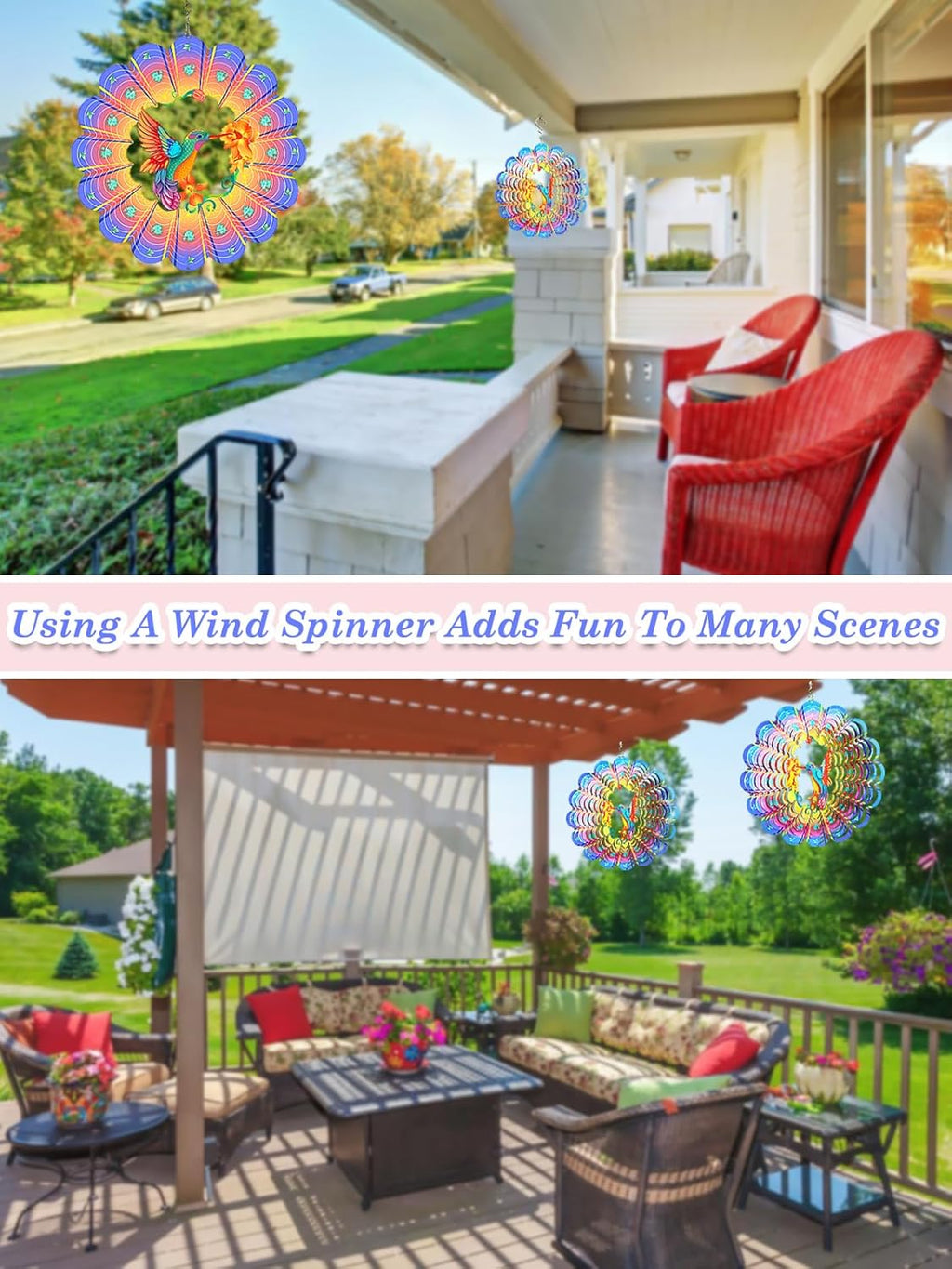 Hummingbird Wind Spinner-3D Metal Hanging Wind Spinners, Perfect Ornament Gifts for Women/Men, 12 Inch Spinfinity Wind Spinner for Outdoor & Indoor Decorations, Yard Art, Garden Decoration