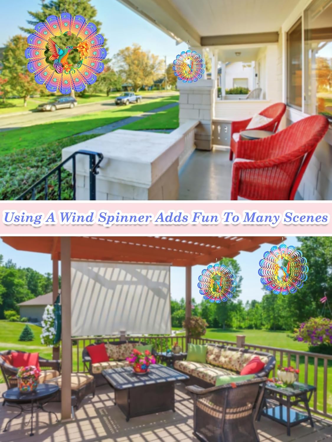 Hummingbird Wind Spinner-3D Metal Hanging Wind Spinners, Perfect Ornament Gifts for Women/Men, 12 Inch Spinfinity Wind Spinner for Outdoor & Indoor Decorations, Yard Art, Garden Decoration