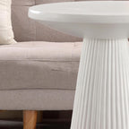 Henf 17.72" Round End Table for Indoor Outdoor, Fluted Pedestal Base, Magnesium Oxide, Waterproof, Unique Design MGO Accent Side Table Night Stand Bedside Table for Living Room Bedroom, White