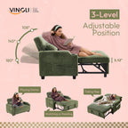 VINGLI Green Futon Sofa Bed Convertible Loveseat Sleeper Sofa Couch, Corduroy Pullout Sofa Fold Out Couch Bed with USB Ports, Cup Holders, Armrest for Living Room, Bedroom Apartment Room