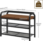 YATINEY Shoe Bench with Backrest, Entryway Bench, 2-Tier Shoe Rack with PU Padded Seat, Upholstered Shoe Storage Bench with Back, for Hallway, Entryway, Foyer, Bedroom, Brown and Black HX04BV