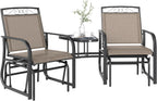 Outsunny Outdoor Glider Chairs with Coffee Table Patio 2-Seat Brown | Rocking Chair Swing, Breathable Sling, Backyard, Garden, Porch