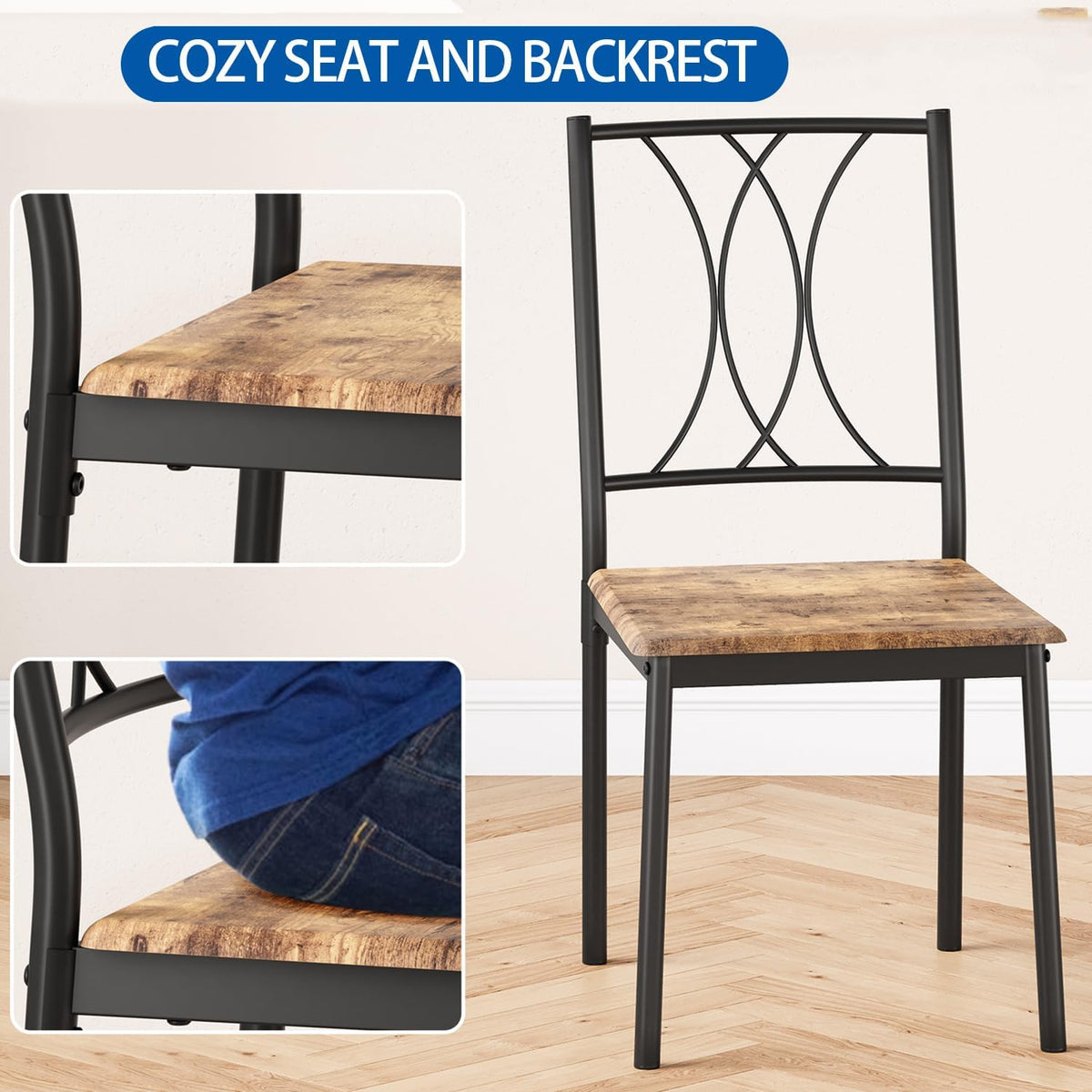 GarveeHome Dining Table Set for 4, Rectangle Compact Dining Table and Chairs Set, Small Kitchen Table Set with 4 Wood Chairs for Apartment, Rustic Brown