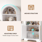 Vlsrka Kitchen Pantry Storage Cabinets with Adjustable Shelves, 71" Tall | Arched Wooden Cabinet with Doors, 3 Colors LED Lights, Motion Sensor, Freestanding, for Living/Dining Room, White