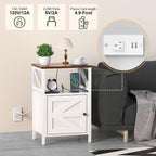 Farmhouse Side Table with Charging Station -3-Tier USB Ports & Outlets End Table, Compact Bedside Storage Table for Small Spaces, Multi-Functional Accent Table for Bedroom, Living Room, Couch Entryway