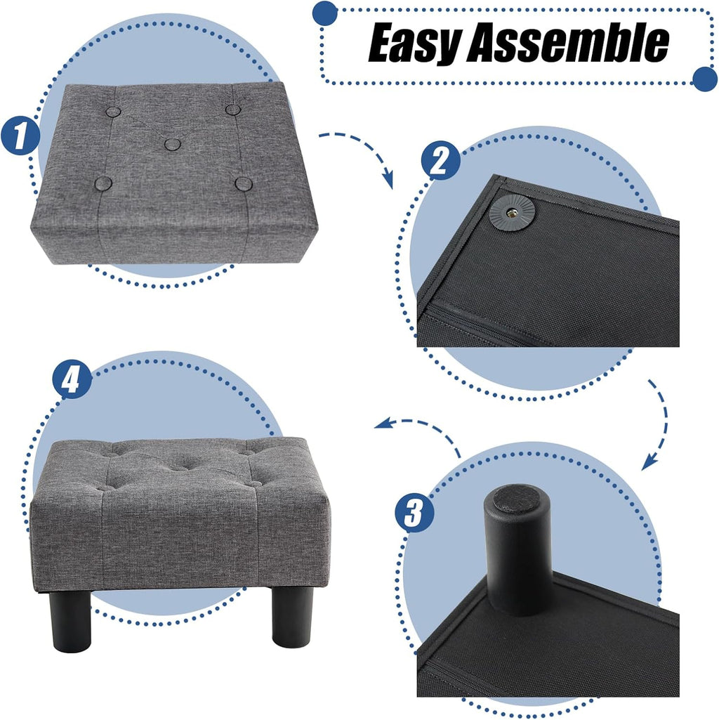 BRIAN & DANY Small Foot Stool, Linen Foot Stools with Legs, Stable Small Footstool for Living Room, Gray