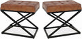 Jofran Global Archive Mid-Century Modern Genuine Leather Ottoman Pre-Assembled, 20''W x 14''D x 18.5''H, Saddle Brown,Set of 2