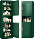Tokawa 67" Tall Pantry Cabinet, Kitchen Metal Storage Cabinet with Breathable Mesh Doors, 4 Adjustable Shelves, Reversible Doors, Cord Hole, Reversible Door, Green