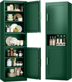 Tokawa 67" Tall Pantry Cabinet, Kitchen Metal Storage Cabinet with Breathable Mesh Doors, 4 Adjustable Shelves, Reversible Doors, Cord Hole, Reversible Door, Green