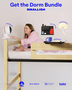 Smallish FanShelfie Adjustable Fan Holder for Dorm Room - White | Bunk & Lofted Bed, College Essentials Boys & Girls, Patented Height & Distance Design, Compatible with Popular Dorm Fans
