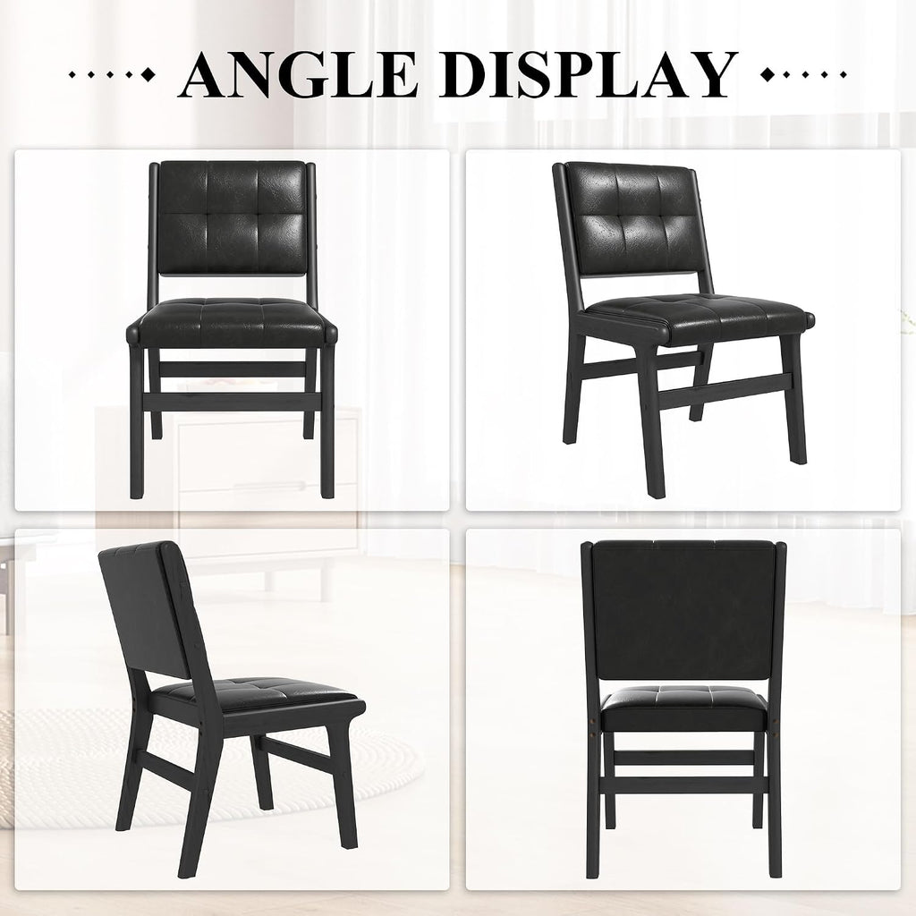 civama Faux Leather Dining Chairs Set of 6, Dining Room Armless Kitchen Chairs with Comfy Back, Solid Wood Frame & Upholstered Cushion for Living Room, Cafe and Restaurant, Black