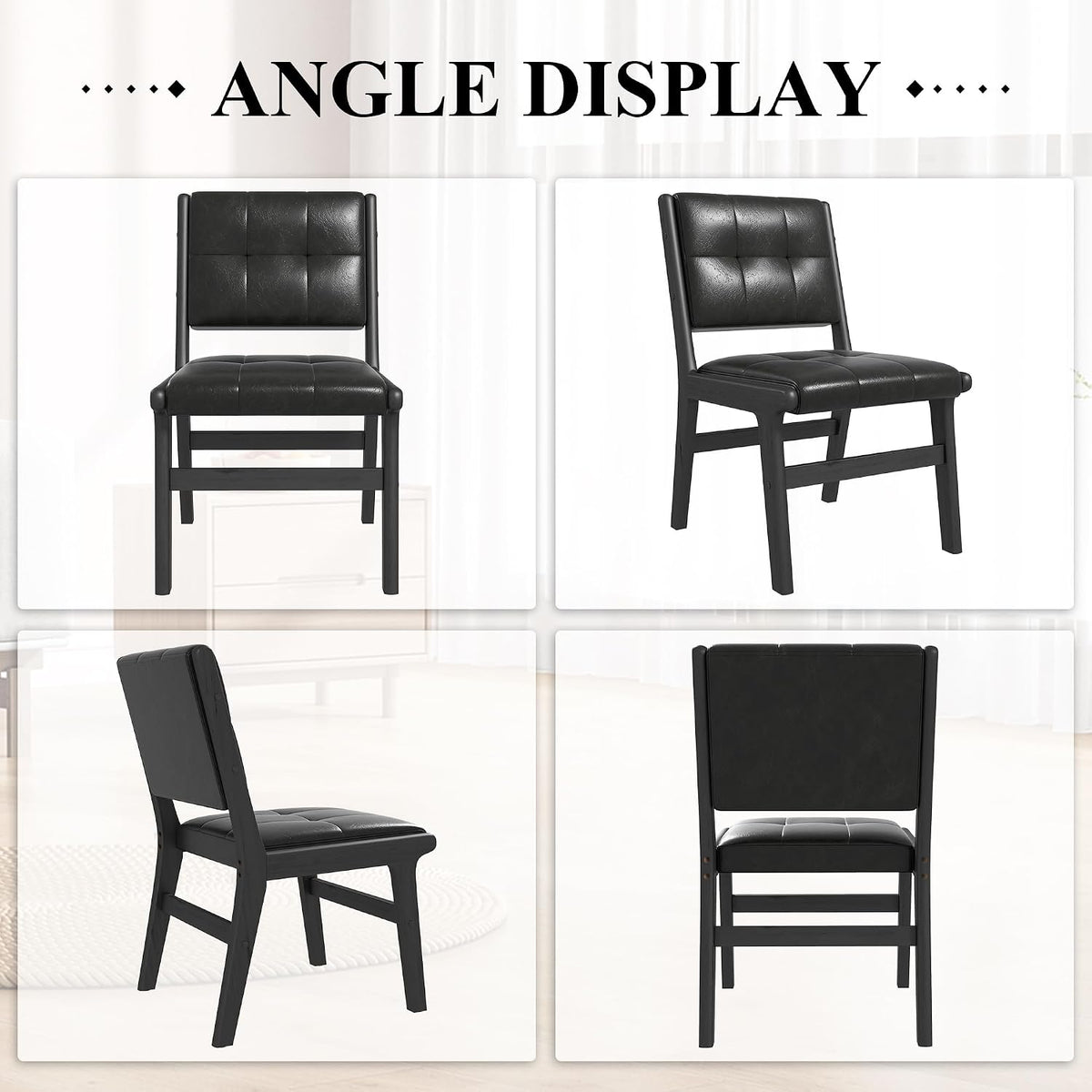 civama Faux Leather Dining Chairs Set of 6, Dining Room Armless Kitchen Chairs with Comfy Back, Solid Wood Frame & Upholstered Cushion for Living Room, Cafe and Restaurant, Black