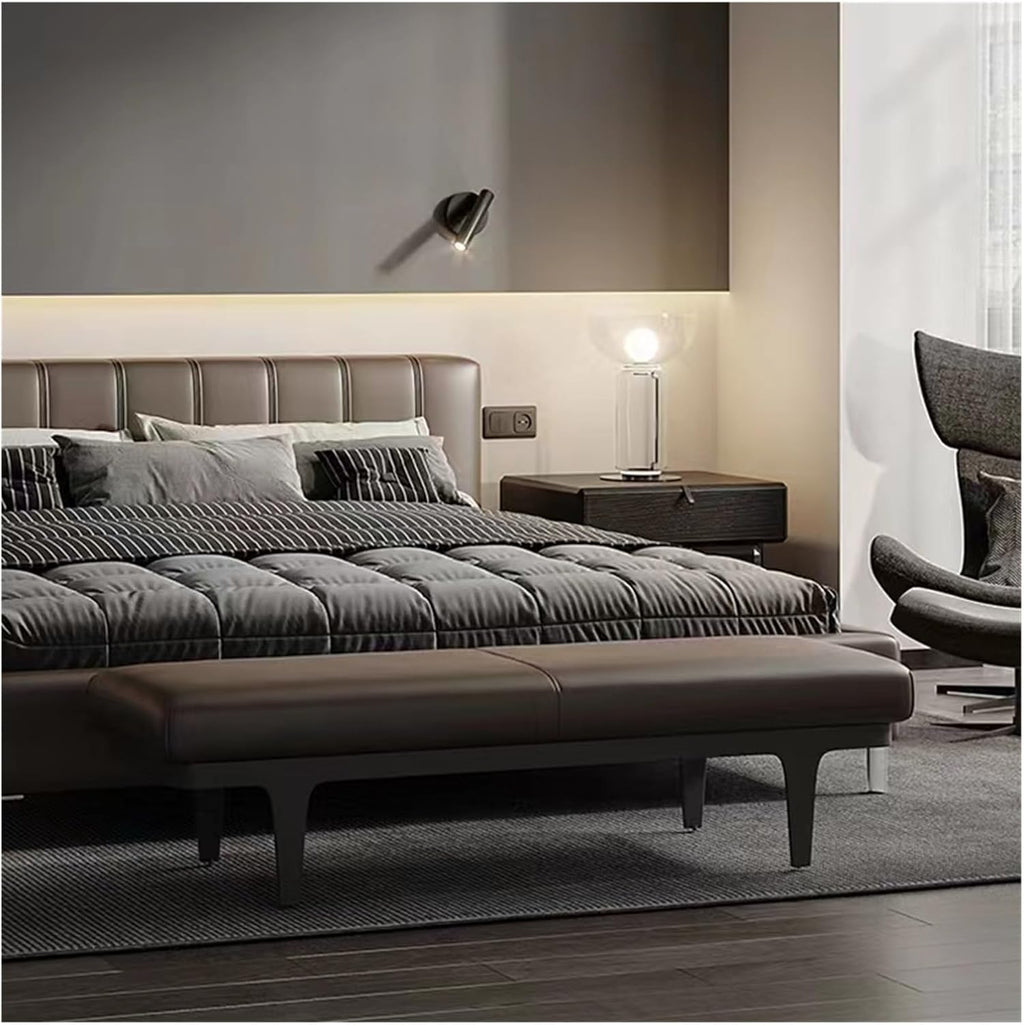 Modern PU Leather Upholstered Bedroom Bench, Padded Entryway, End of Bed with Metal Legs, for Decorative, Living Room, Dining Entryway(120 * 45 * 42cm)