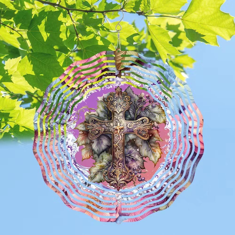 Cross Wind Spinner, Metal Wind Spinners Outdoor/Indoor, God Cross Hanging Garden Decor for Outside, Stainless Wind Spinners for Yard and Garden 10 inch 3D (25.76X25 CM)