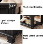 SAVOR LIFE Farmhouse Coffee Table Set of 3, Black | Rustic Wood 3 Piece Coffee and End Table Sets with Open Shelf for Living Room