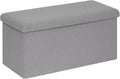 PINPLUS Folding Storage Ottoman Bench, Sherpa Ottoman with Storage, Large Long Shoes Bench Chest with Lid, Footrest for Living Room, Entryway, Grey 30'' x 15'' x 15''