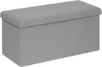 PINPLUS Folding Storage Ottoman Bench, Sherpa Ottoman with Storage, Large Long Shoes Bench Chest with Lid, Footrest for Living Room, Entryway, Grey 30'' x 15'' x 15''