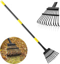Rake for Leaves, Leaf Garden Rake, Yard Rakes for Lawns Heavy Duty, Metal Tools with 9" Small Narrow Head, 37”-79” Adjustable Long Handle, 11 Steel Tines, Quick Clean up Tool for Shrub, Camping