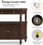 Curved Console Table with Solid Wood Legs, 47" Half Moon Sofa Table with Storage, Drawer & 2-Doors, Real Wood Veneer, Adjustable Shelf, Anti-Tip, Entryway Table for Living Room/Hallway,Walnut
