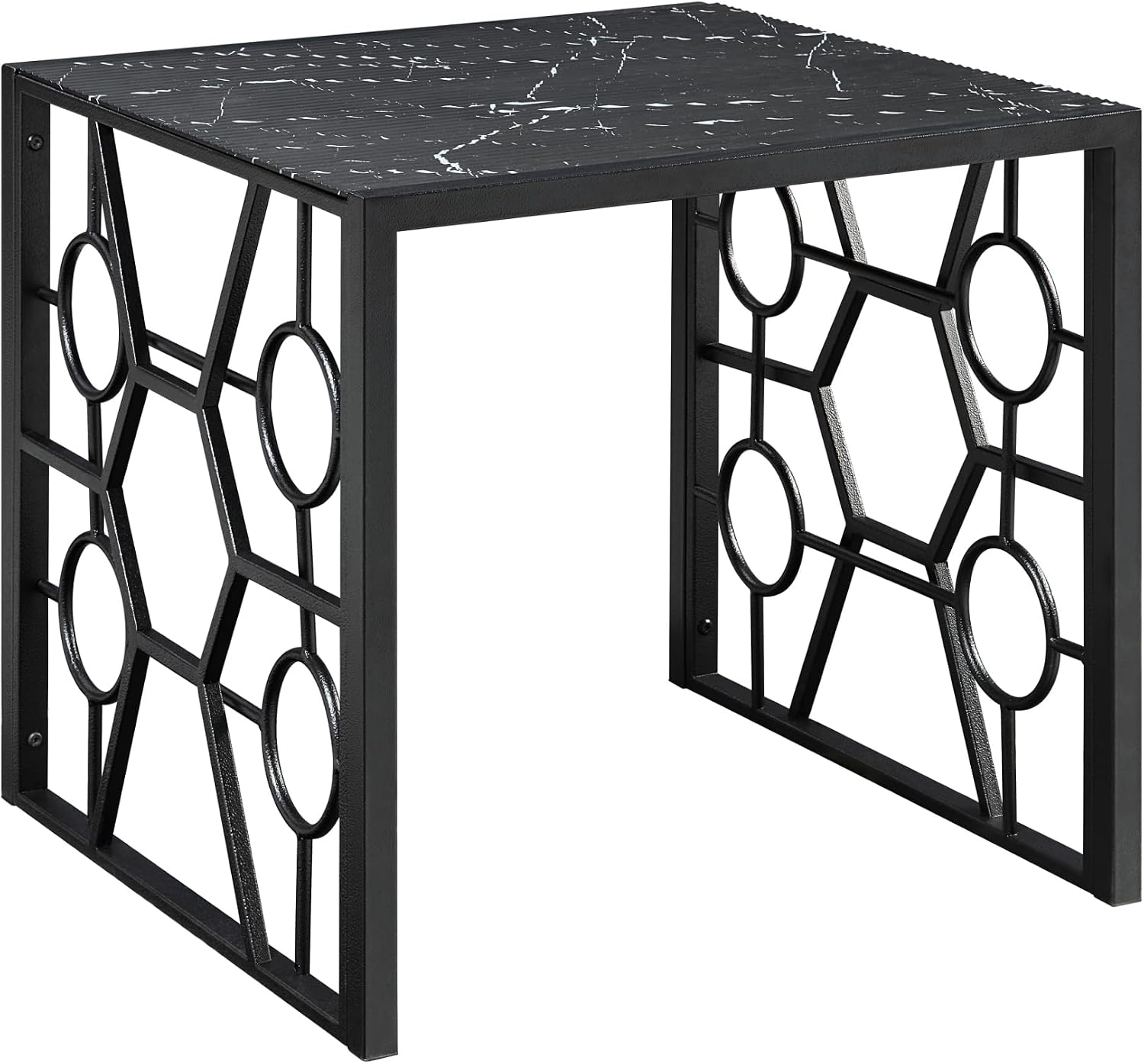 3-Piece Occasional Table Set with Marble-Print Glass Top | Includes 1 cocktail table and 2 end tables with fluted glass top