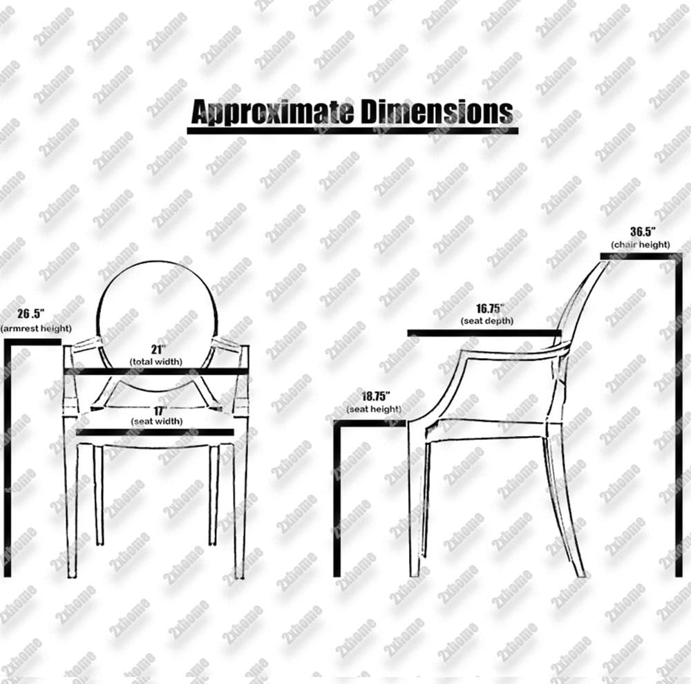 2xhome - Set of 4 Modern Designer Louis Ghost Armchairs with Polycarbonate Crystal Clear Transparent Plastic Dining Chairs