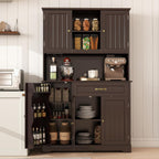 Gizoon Tall Kitchen Storage Cabinet with Door and Shelves Dark Brown | Kitchen Pantry Cabinet with Storage 67" Large Coffee Bar Hutch with Storage for Dining Room Kitchen and Living Room, Painted