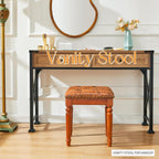 Microfiber Leather Vanity Stool for Makeup,Solid Wood Carvied Vanity Bench Seat,Convertible Piano Stool and Dining Table Chair with Padded Ottoman,Classic Dressing Table Chair for Bedroom
