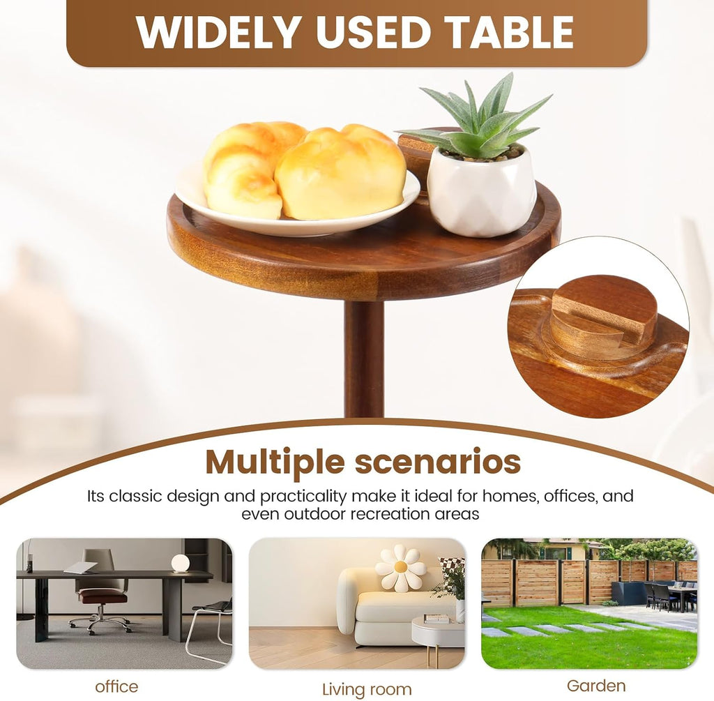 Round Side Table, Small Drink Table for Small Spaces, Wooden Pedestal Side Table for Living Room, Bedroom, Corners, and Office