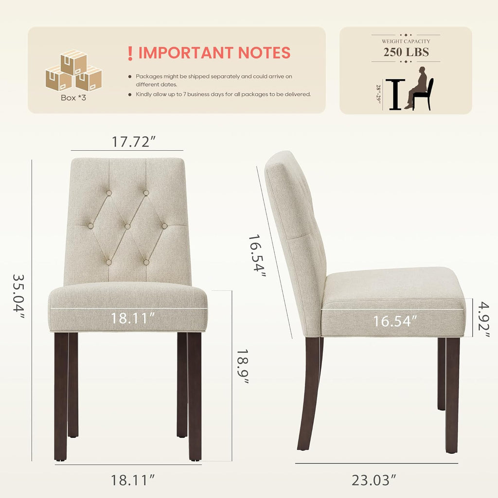 Upholstered Dining Chairs Set of 6 - Modern Parsons Kitchen & Dining Room Chair with Diamond Tufted Back, Solid Wooden Legs for Apartment, Café, Vanity