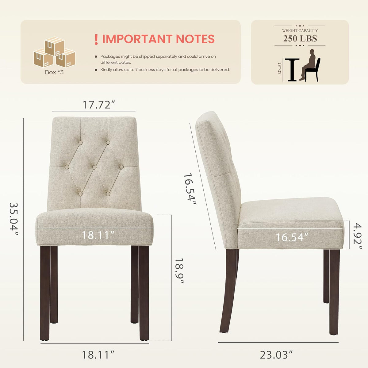 Upholstered Dining Chairs Set of 6 - Modern Parsons Kitchen & Dining Room Chair with Diamond Tufted Back, Solid Wooden Legs for Apartment, Café, Vanity
