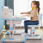 Height Adjustable Kids Table and Chair Set, Kids Functional Desk and Chair Set for Kids 6-12, Children Study Desk, Upgraded Writing Study Table, Suitable Gift for Girls Boys (Pink)