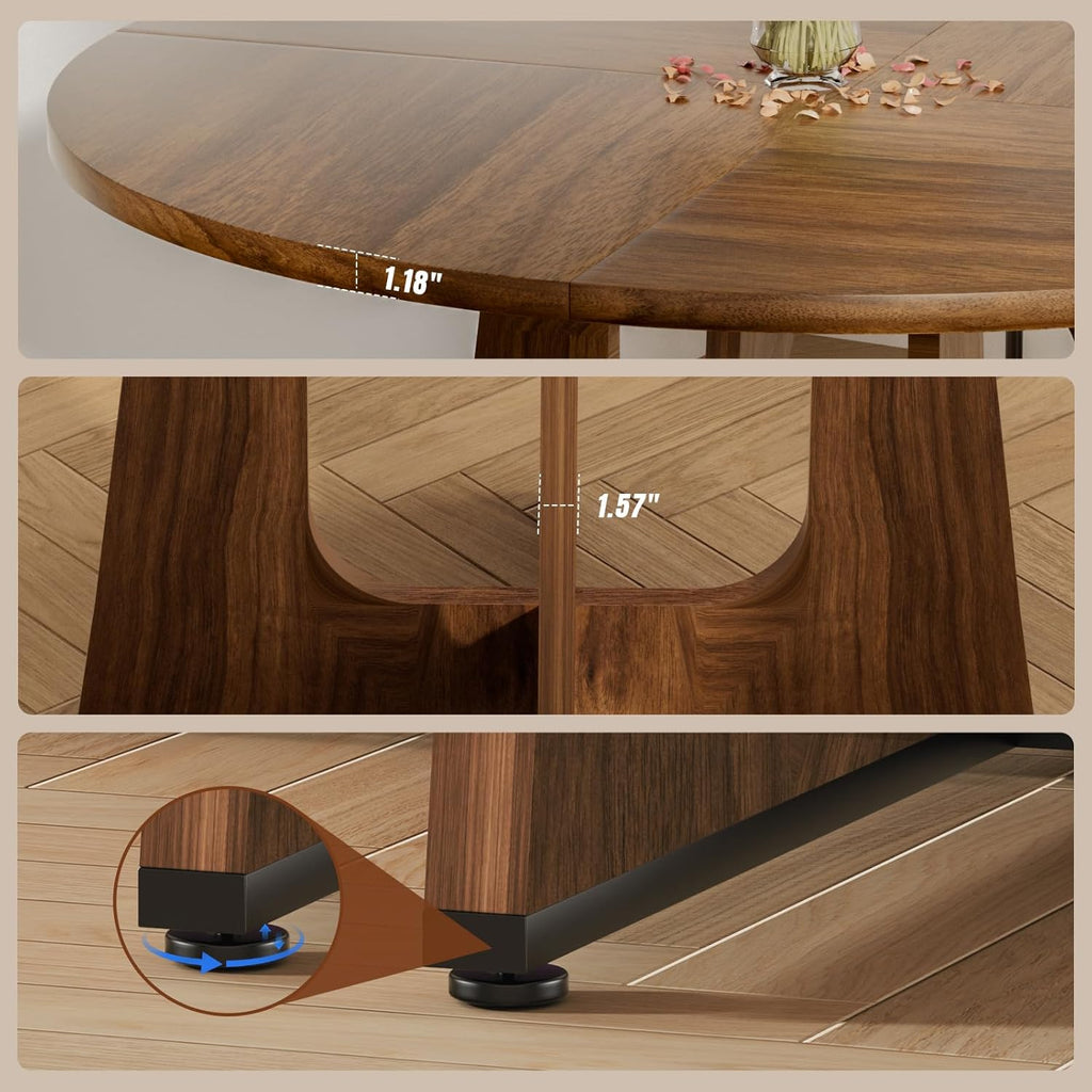 47" Round Dining Table for 4-6, Farmhouse Wood Kitchen Table, Mid-Century Wooden Circle Dinner Room Table Easy Assembly for Dining Room, Kitchen, Living Room (Brown)