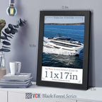 VCK 11x17 Poster Frame Set of 4, Black Solid Wood Picture Frames with Exclusive Woodgrain, Wall Gallery Frame