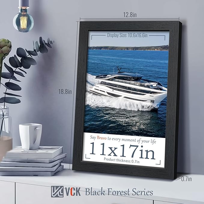 VCK 11x17 Poster Frame Set of 4, Black Solid Wood Picture Frames with Exclusive Woodgrain, Wall Gallery Frame