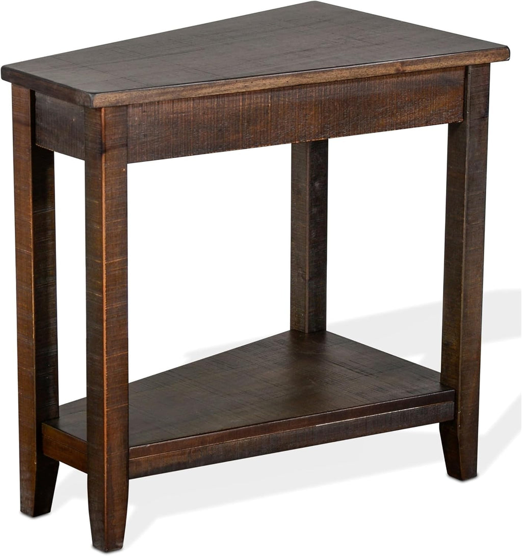 Benzara Flint Chairside Table with Shelf- 24 Inch Angled Dark Brown Mahogany