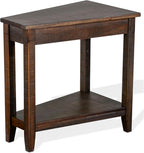 Benzara Flint Chairside Table with Shelf- 24 Inch Angled Dark Brown Mahogany