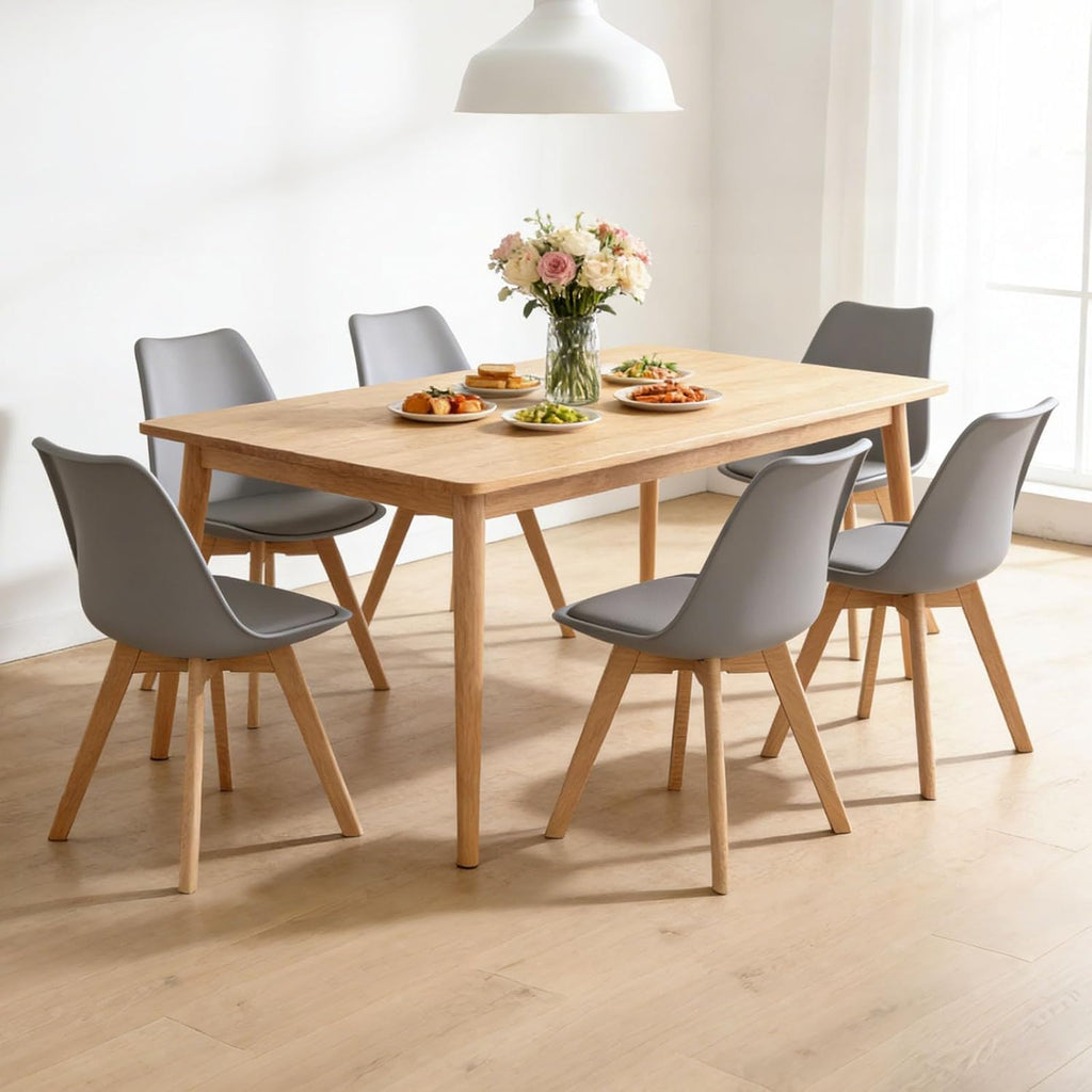 YLGJ&TIDY Modern Dining Chairs Set of 4 PU Leather Upholstered Chairs with Wooden Legs Mid Century Soft Padded Kitchen Chairs for Living Room Bedroom Dining Room Patio (Gray, Pack of 4)