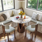 POVISON 35" Round Dining Table, Sintered Stone Top with Metal Pedestal Base, Modern Kitchen Table for Small Spaces, Seats 2-4,Pandora & Bronze(Table Only)