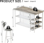 DKLGG 3 Piece Dining Table Set for 2,Kitchen Island with Seating & Storage,Industrial Bar Table and Chairs Set,Space-Saving Pub Table Set for Small Space (Grey)