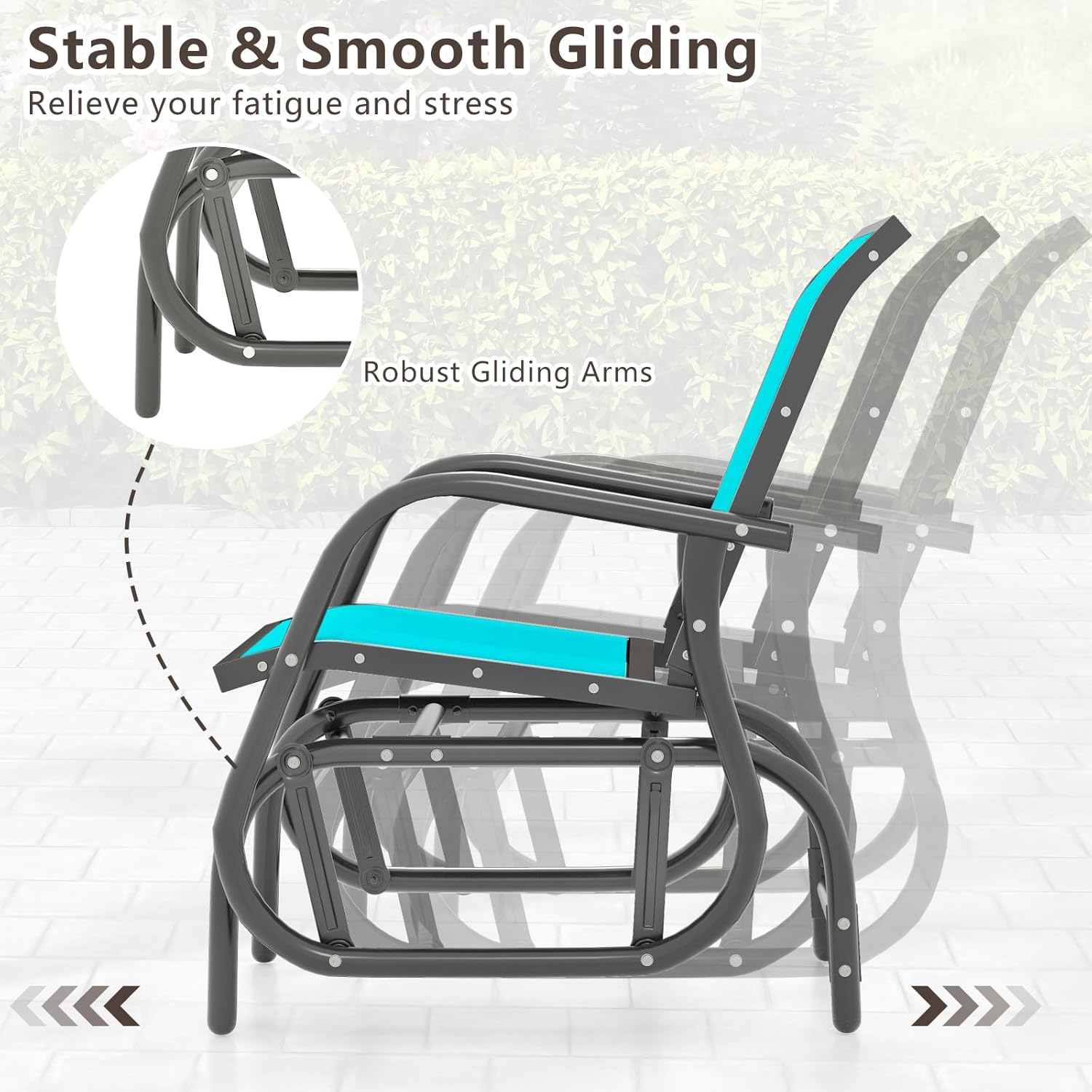 Giantex Swing Glider Chair W/Study Metal Frame Comfortable Patio Chair Love-Seat for Garden, Porch, Backyard, Poolside, Lawn Outdoor Rocking Chair (1, Turquoise)