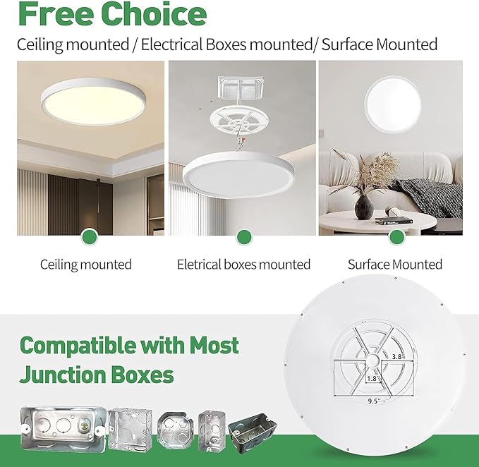 24 Inch Large LED Flush Mount Ceiling Light, 50W,5480LM, 3000K/4000K/6000K CCT Selectable,White Round Flat Panel Low Profile Ceiling Light Fixtures for Hallway, Kitchen, Bedroom, Laundry Room
