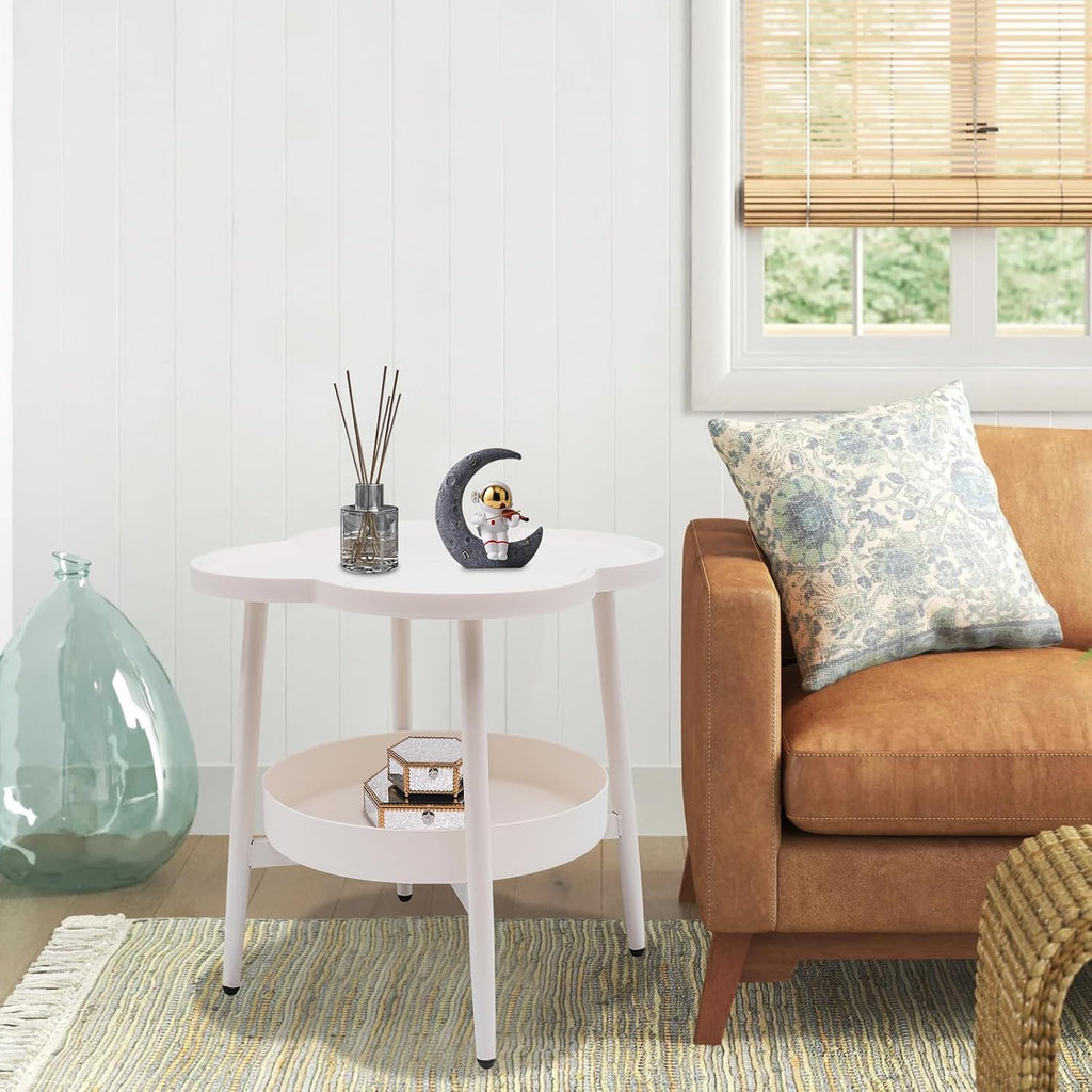 End Table Sofa & Console Flower Shape Snack Side Table with Stand Modern Decorative Side Coffee Table with Load-Bearing 110lbs for Home Bedroom Living Room Kitchen (White)