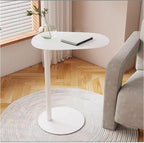GFFQLXHTC-Shaped Metal Side Table, Black Iron End Table for Small Space, TV Tray Slides Under Couch Sofa, Laptop Table for Living Room Bedroom Bathroom (White, Height - 27.6in)