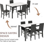 Dining Table Set for 4, 5-Piece Faux Marble Dining Set,4 Upholstered PU Chairs, Modern Kitchen Table Furniture for Dining Room,Compact Space-Saving Faux Marble Tabletop (White + Black)