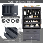 Farmhouse Freestanding Kitchen Pantry, 72.6''H Tall Wooden Kitchen Storage Cabinet with 2 Doors, Pull-out Trays, 2 Drawers and Cake Pan Storage Organizer for Dining Room Living Room (Grey-1.12)