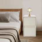 Modern Bedside Table, Minimalist Nightstand Small Narrow Side Table with 2 Drawers for Bedroom Living Room Small Space White