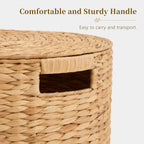 Round Water Hyacinth Storage Ottoman with Lid | Handwoven Water Hyacinth Footstool, Footrest and Side Table for Living Room office (Natural-M)