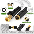 Metal Garden Hose 50 ft Stainless Steel Heavy Duty Water Hose with 10 Function Nozzles Flexible Lightweight Kink-Free Leakproof Sturdy Hoses Pipe 3/4" Brass Fitting for Outdoor Yard Lawn RV