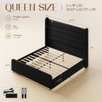 Queen Size Bed Frame with 59'' Tall Headboard with Readlight, Black